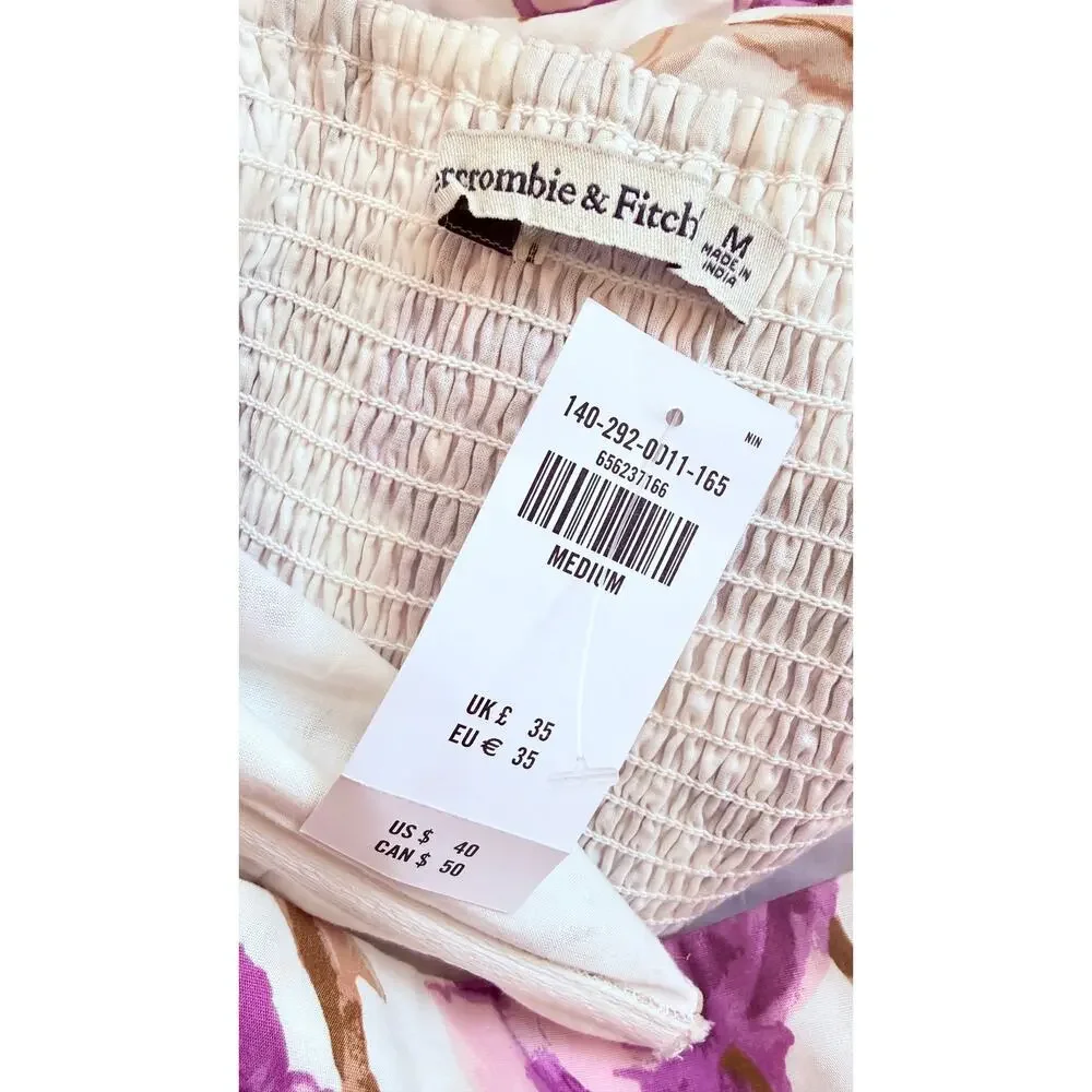 Abercrombie Floral Puff Sleeve Crop Top Medium NWT Cottagecore Summer
